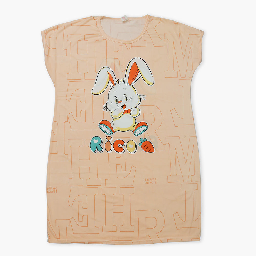 Women's Long Nighty T-Shirt - Peach, Women Night Suit, Chase Value, Chase Value