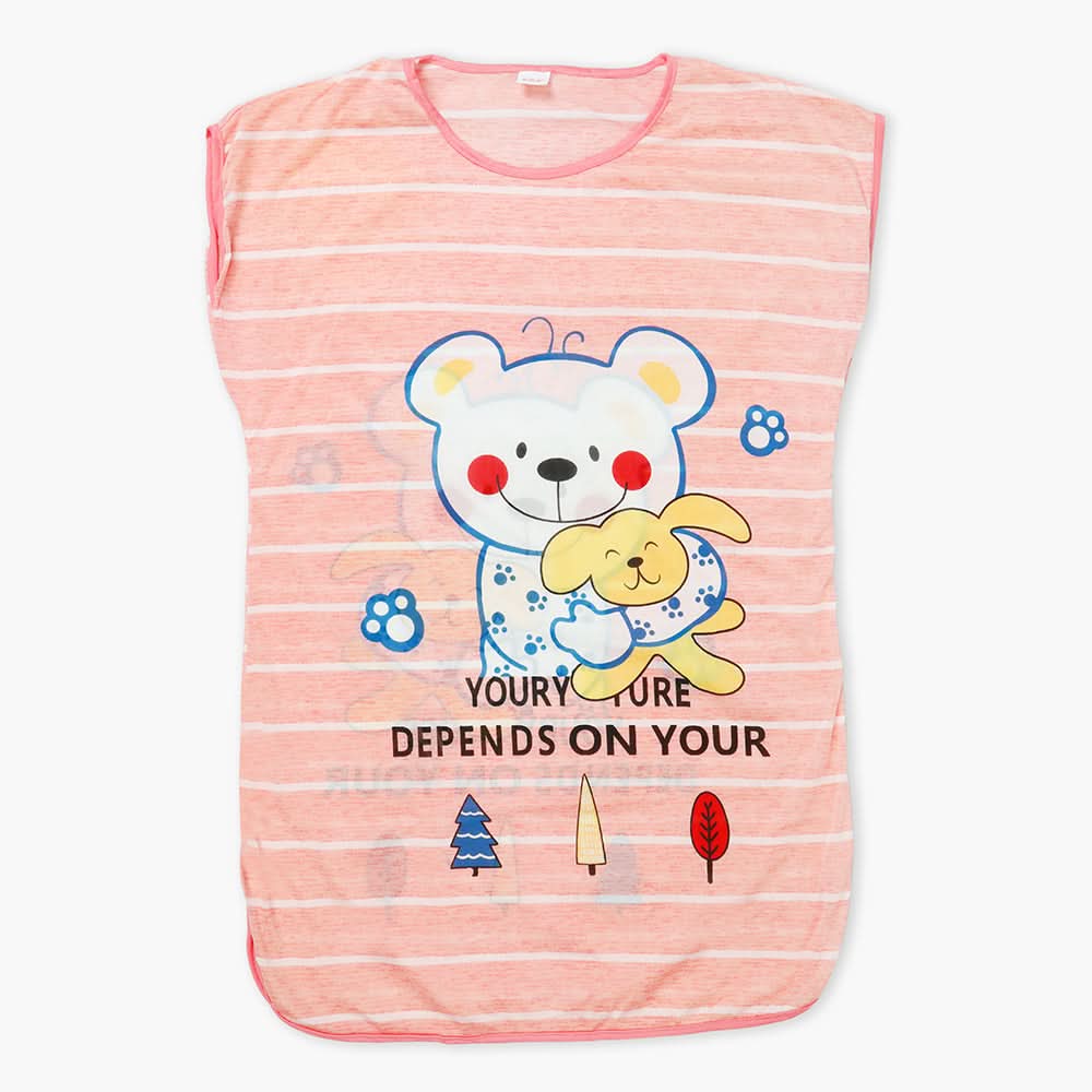 Women's Long Nighty T-Shirt - Peach, Women Night Suit, Chase Value, Chase Value
