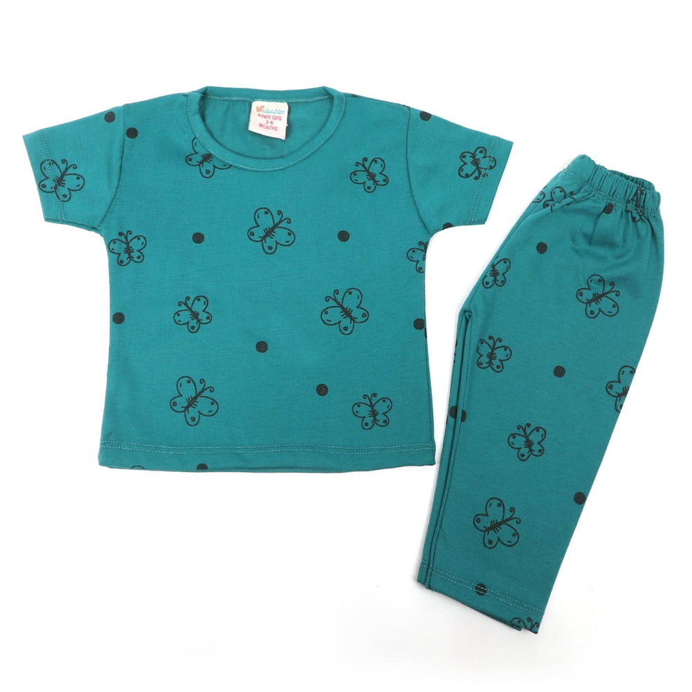 Newborn Girls Half Sleeves Night Suit - Steel Green, Newborn Girls Sets & Suits, Chase Value, Chase Value