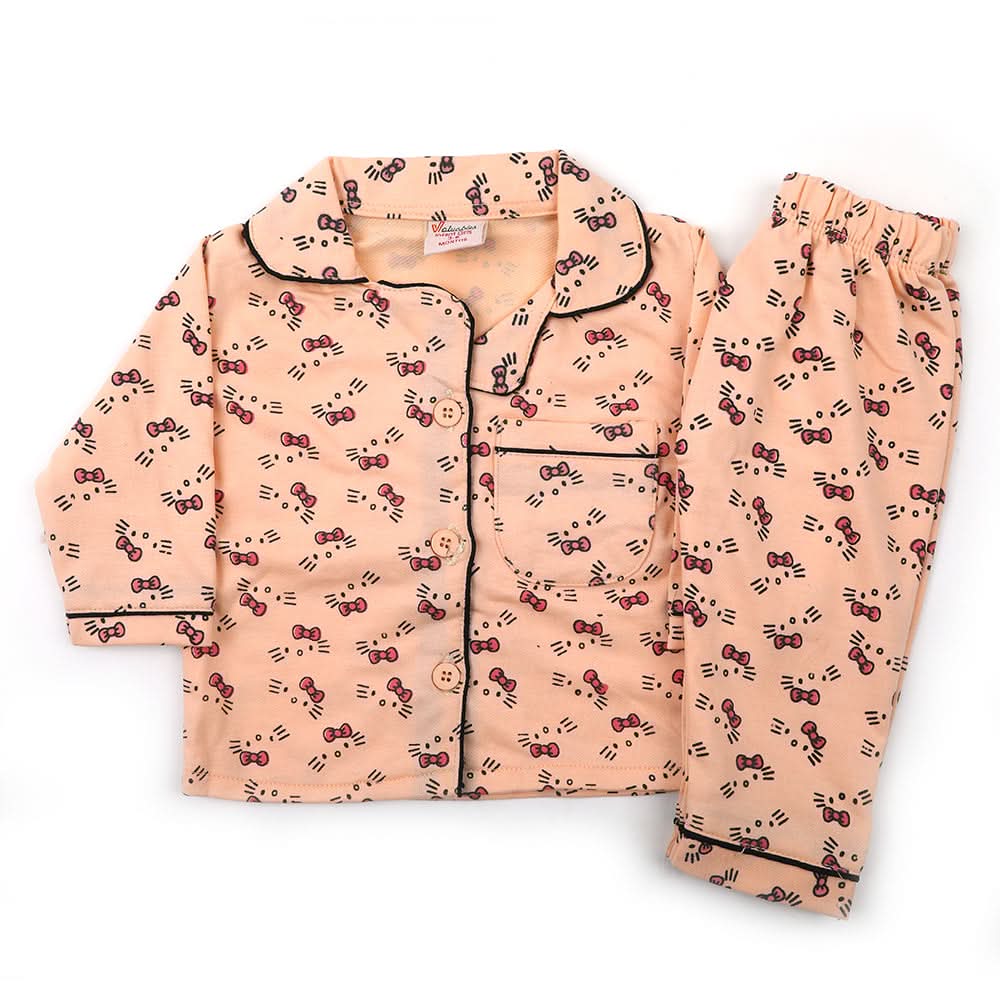 Newborn Girls Ful Sleeves Night Suit - Peach, Newborn Girls Sets & Suits, Chase Value, Chase Value