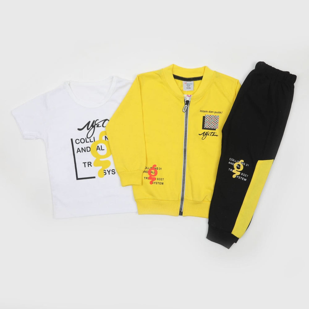 Boys Full Sleeves 3pcs Suit - Yellow, Boys Sets & Suits, Chase Value, Chase Value