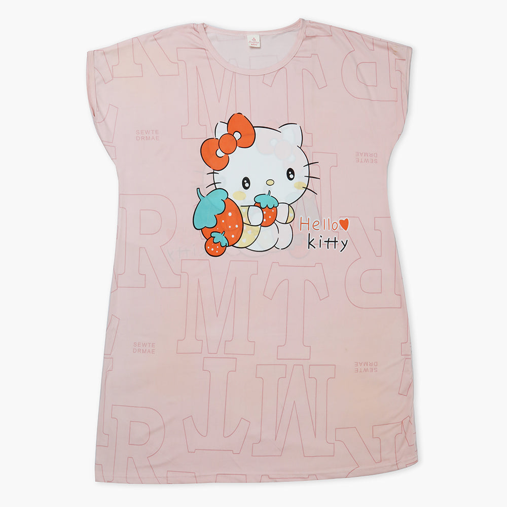 Women's Long Nighty T-Shirt - Light Pink, Women Night Suit, Chase Value, Chase Value