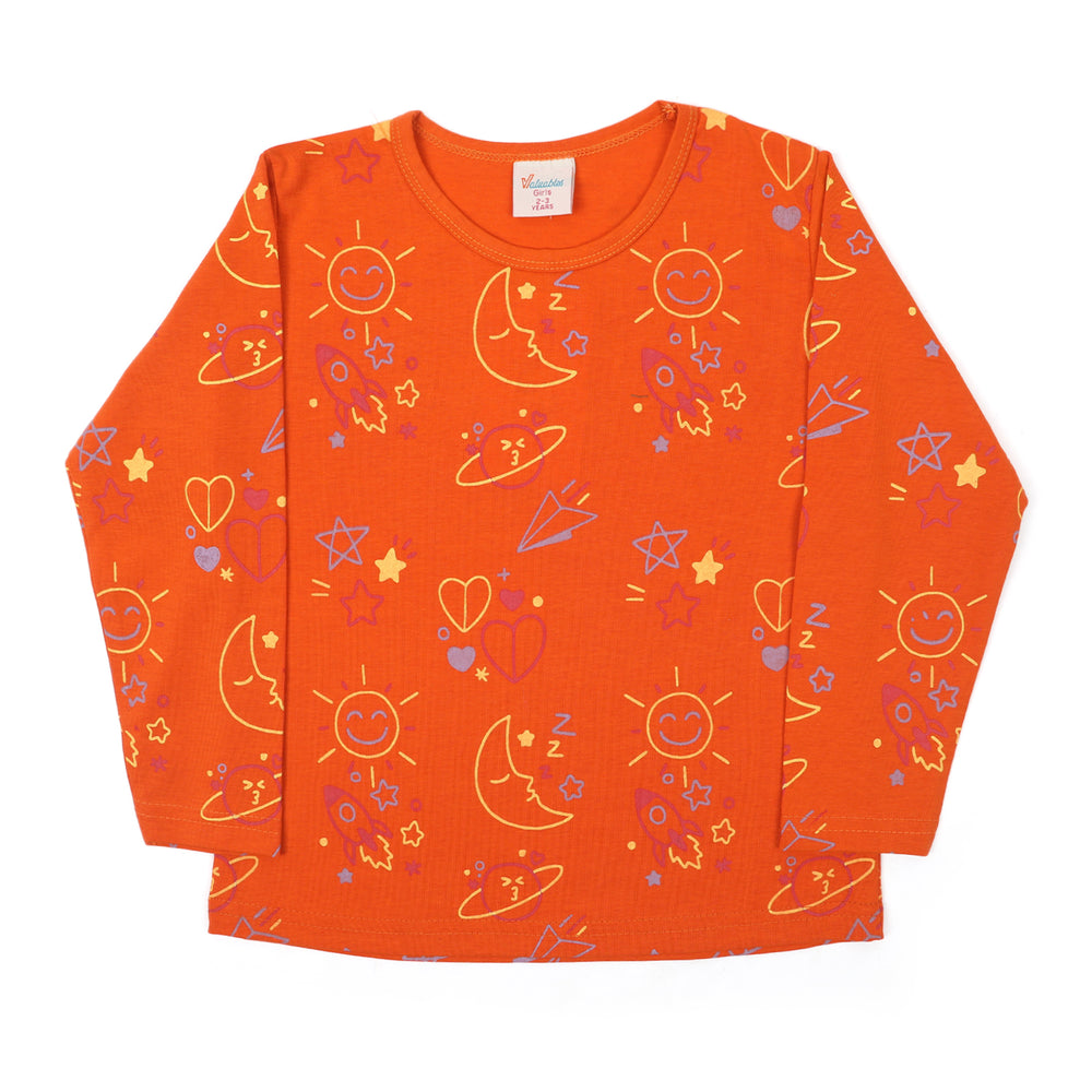 Girls Full Sleeves T-Shirt - Rust, Girls T-Shirts, Chase Value, Chase Value