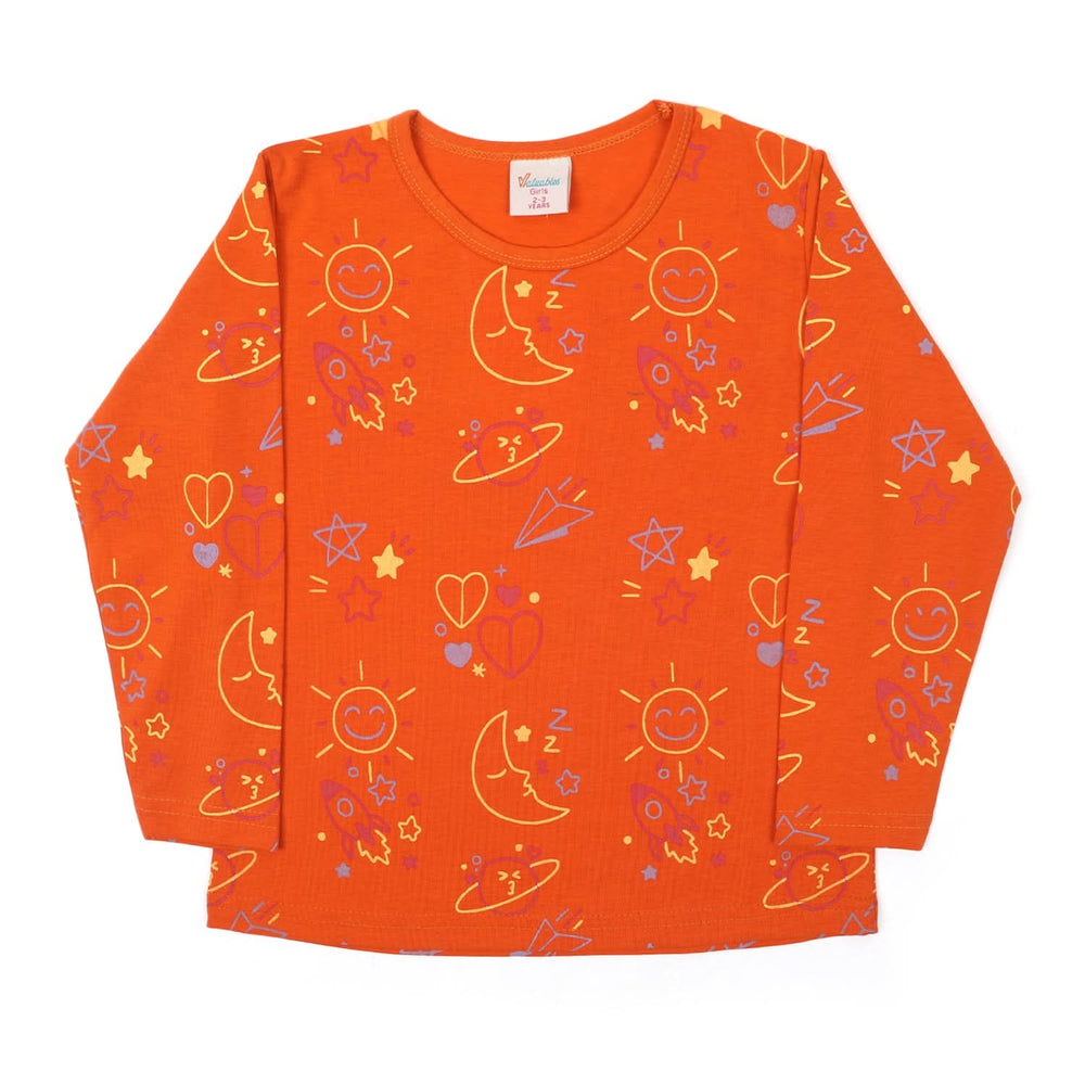 Girls Full Sleeves T-Shirt - Rust, Girls T-Shirts, Chase Value, Chase Value