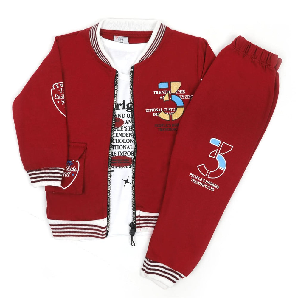 Boys Full Sleeves 3pcs Suit - Maroon, Boys Sets & Suits, Chase Value, Chase Value