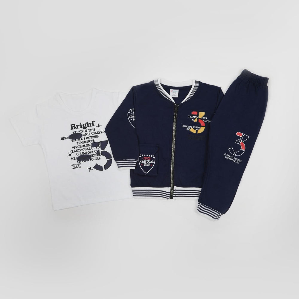 Boys Full Sleeves 3pcs Suit - Navy Blue, Boys Sets & Suits, Chase Value, Chase Value