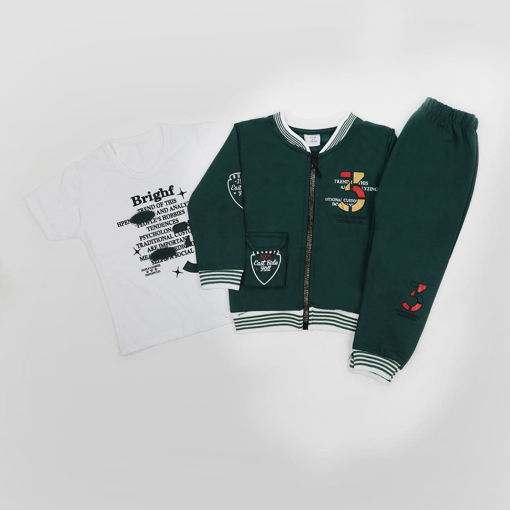 Boys Full Sleeves 3pcs Suit - Dark Green, Boys Sets & Suits, Chase Value, Chase Value