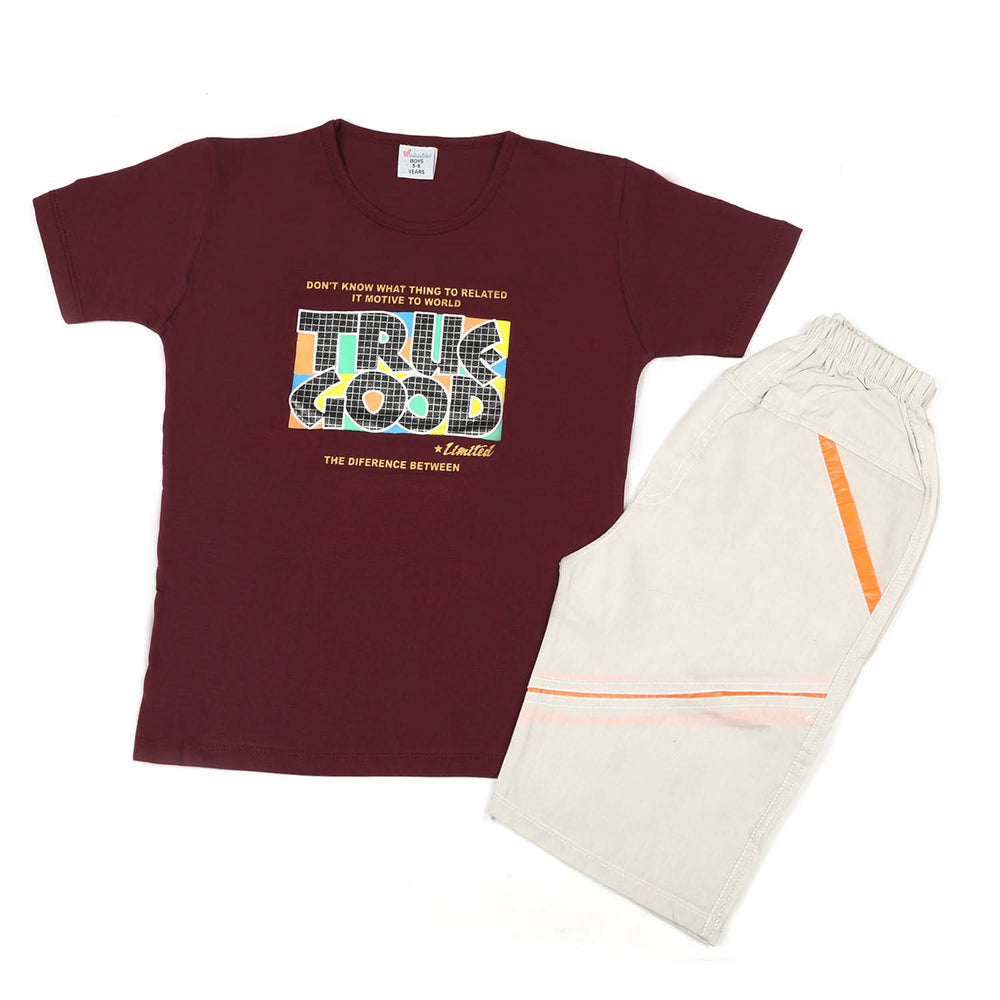 Boys Half Sleeves Short Suit - Maroon, Boys Sets & Suits, Chase Value, Chase Value