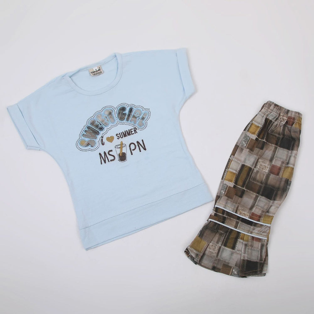 Girls Tight Half Sleeves Suit - Light Blue, Girls Suits, Chase Value, Chase Value