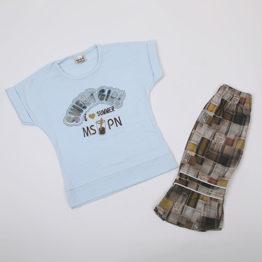 Girls Tight Half Sleeves Suit - Light Blue, Girls Suits, Chase Value, Chase Value