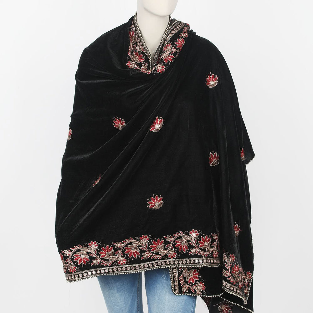 Women's Velvet Shawl - Jet Black, Women Shawls & Scarves, Chase Value, Chase Value