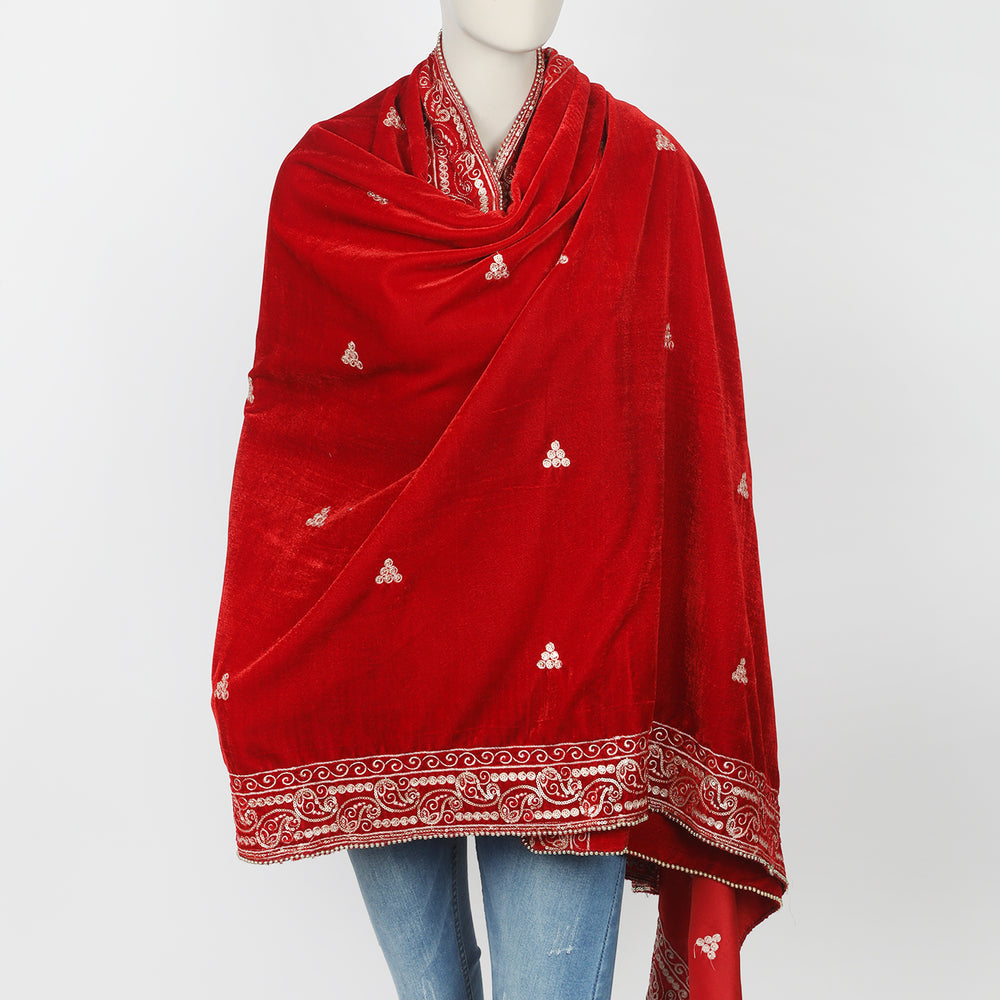Women's Velvet Shawl - Red, Women Shawls & Scarves, Chase Value, Chase Value