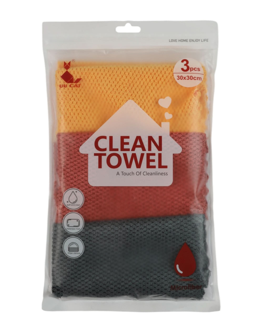 Cleaning Towel 3Pcs Set – 30×30 cm - Multi Color, Kitchen Towels, Chase Value, Chase Value