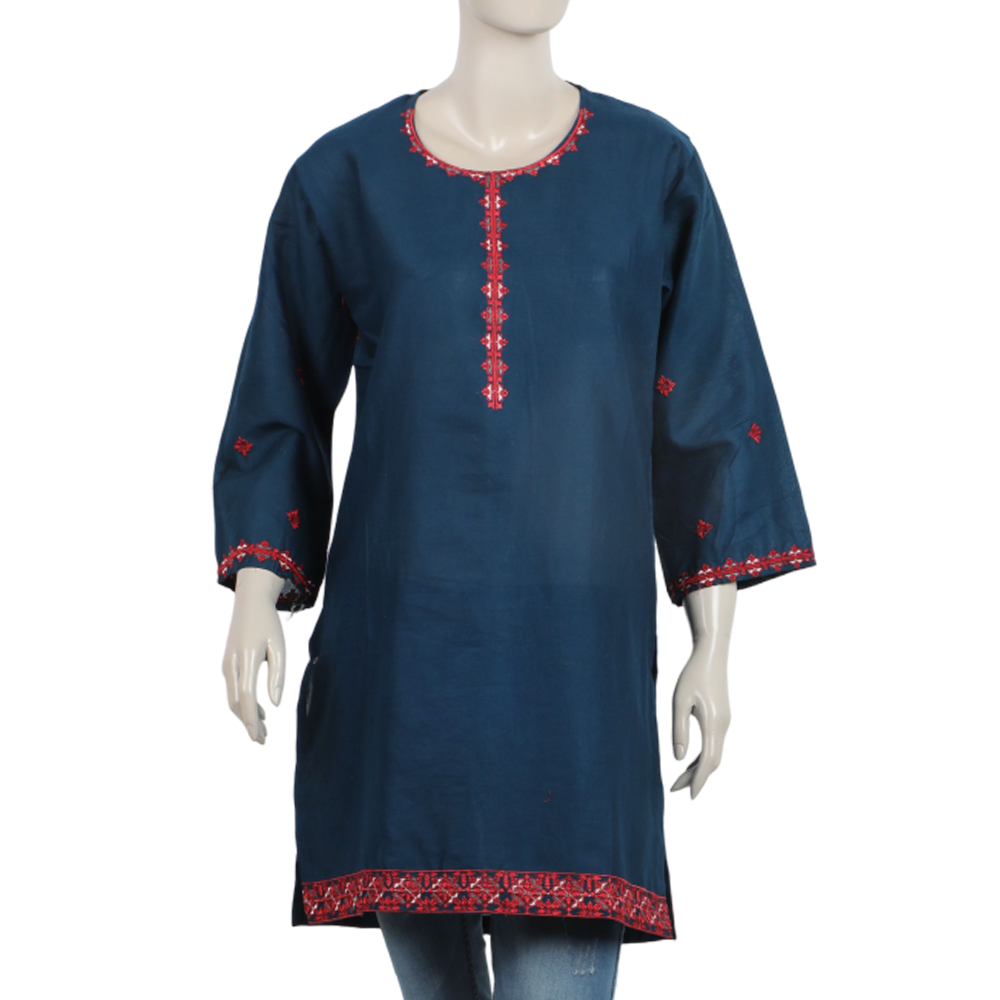 Women's Embroidered Stitched Kurti - Teal, Women Ready Kurtis, Chase Value, Chase Value