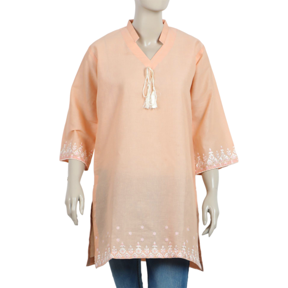 Women's Embroidered Stitched Kurti - Light Peach, Women Ready Kurtis, Chase Value, Chase Value
