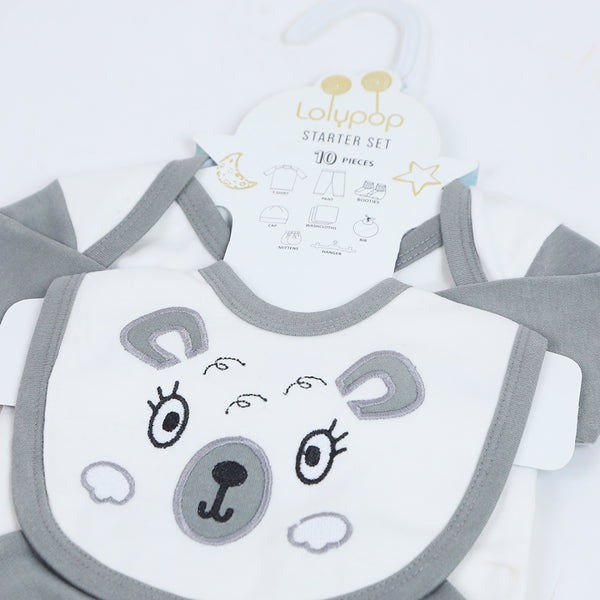 Newborn Boys Starter Set Bear Face Pack of 10 - Grey