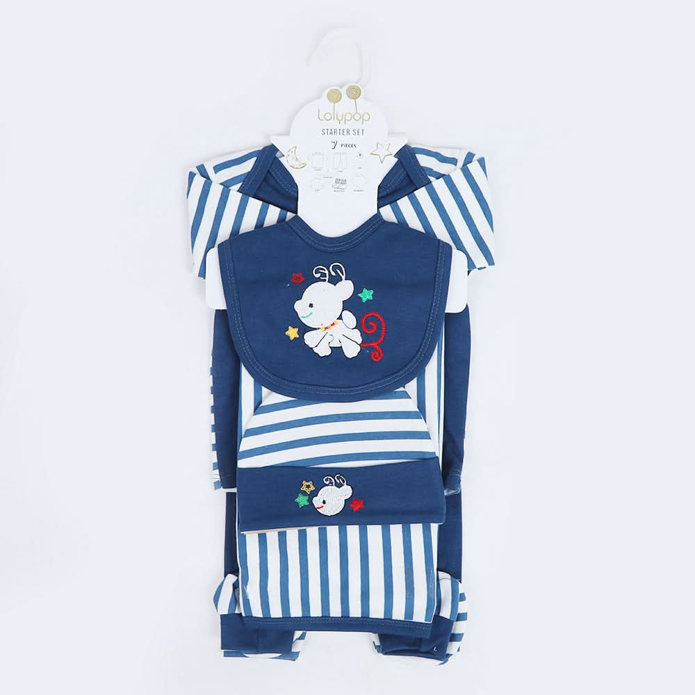 Newborn Print Starter Lining Pack of 7 - Navy Blue, Girls Suits, Chase Value, Chase Value