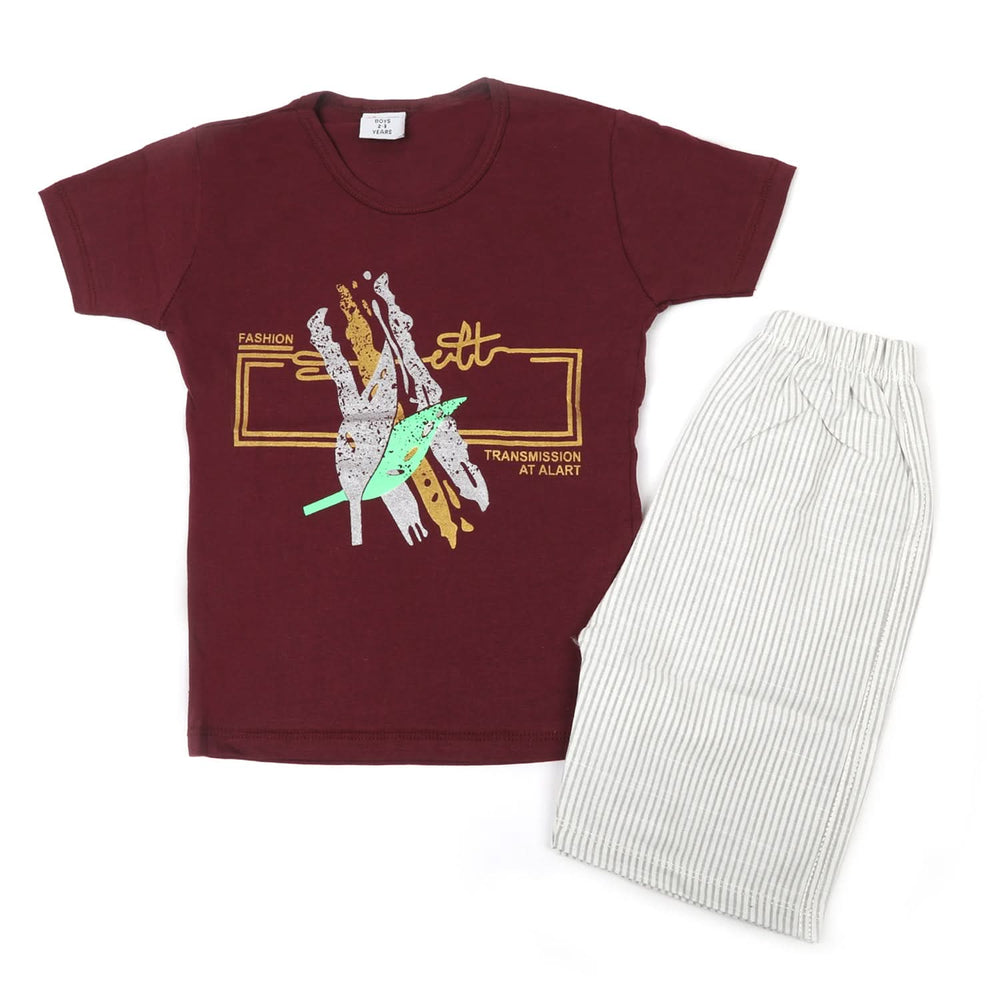 Boys Half Sleeves Short Suit - Maroon, Boys Sets & Suits, Chase Value, Chase Value