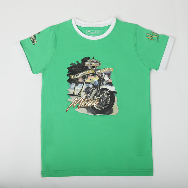 Boys Printed Half Sleeves T-Shirt - Green
