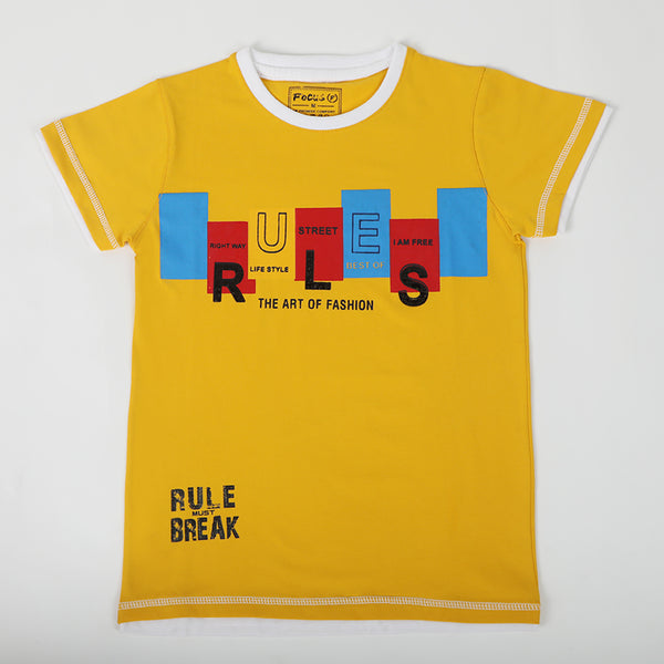 Boys Printed Half Sleeves T-Shirt - Mustard