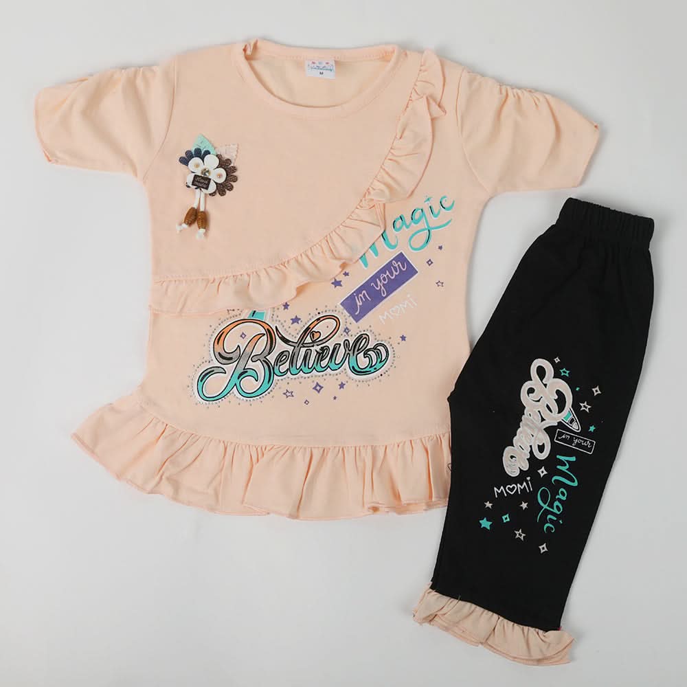 Girls Half Sleeves Suit - Peach, Girls Suits, Chase Value, Chase Value