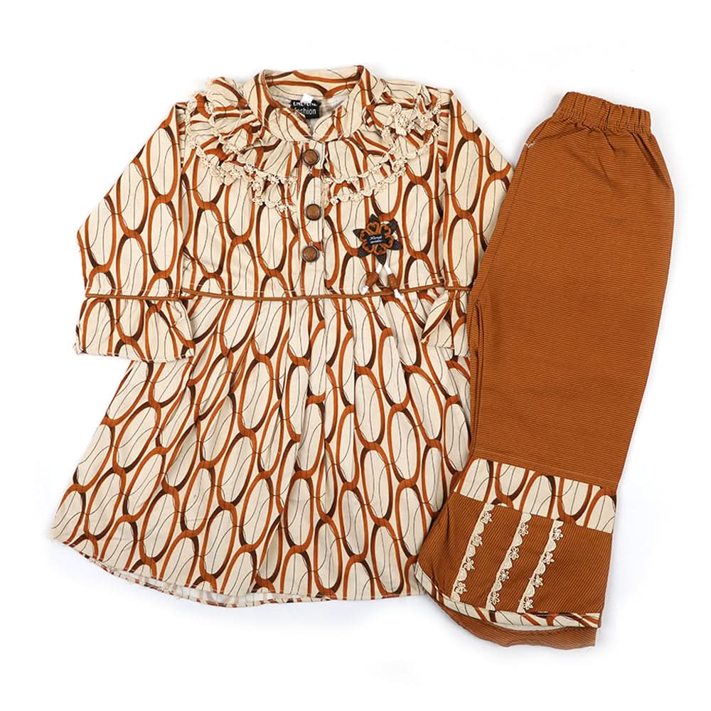 Girl Embroidered Shalwar Suit - Dark Fawn, Girls Shalwar Kameez, Chase Value, Chase Value