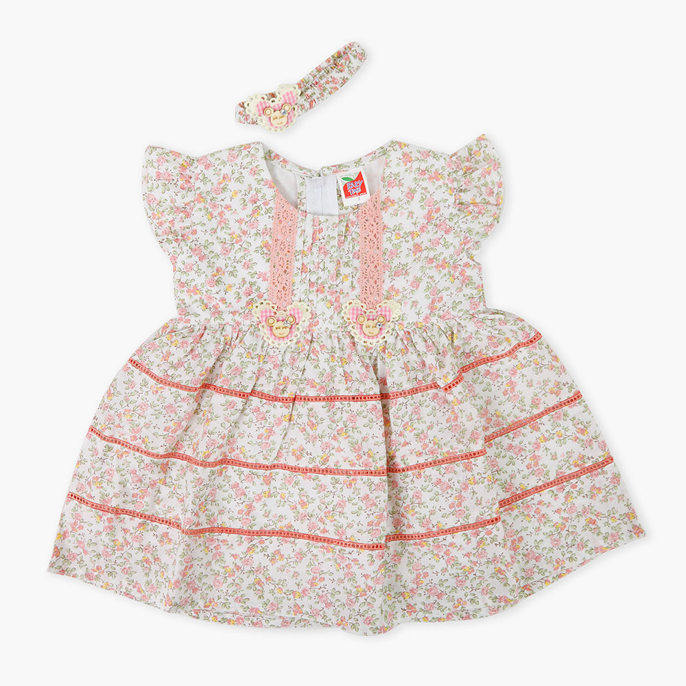 Newborn Girls Half Sleeves Frock - Peach, Newborn Girls Frocks, Chase Value, Chase Value