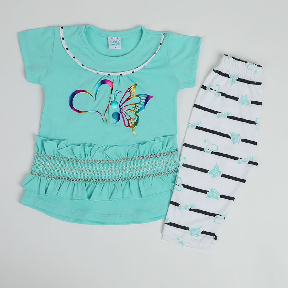 Girls Half Sleeves Suit - Sea Green, Girls Suits, Chase Value, Chase Value
