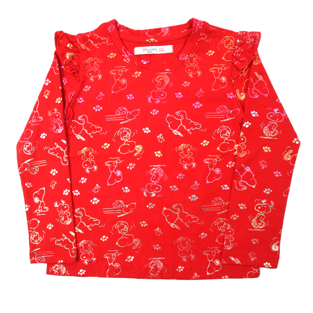 Girls Full Sleeves T-Shirt - Red, Girls T-Shirts, Chase Value, Chase Value