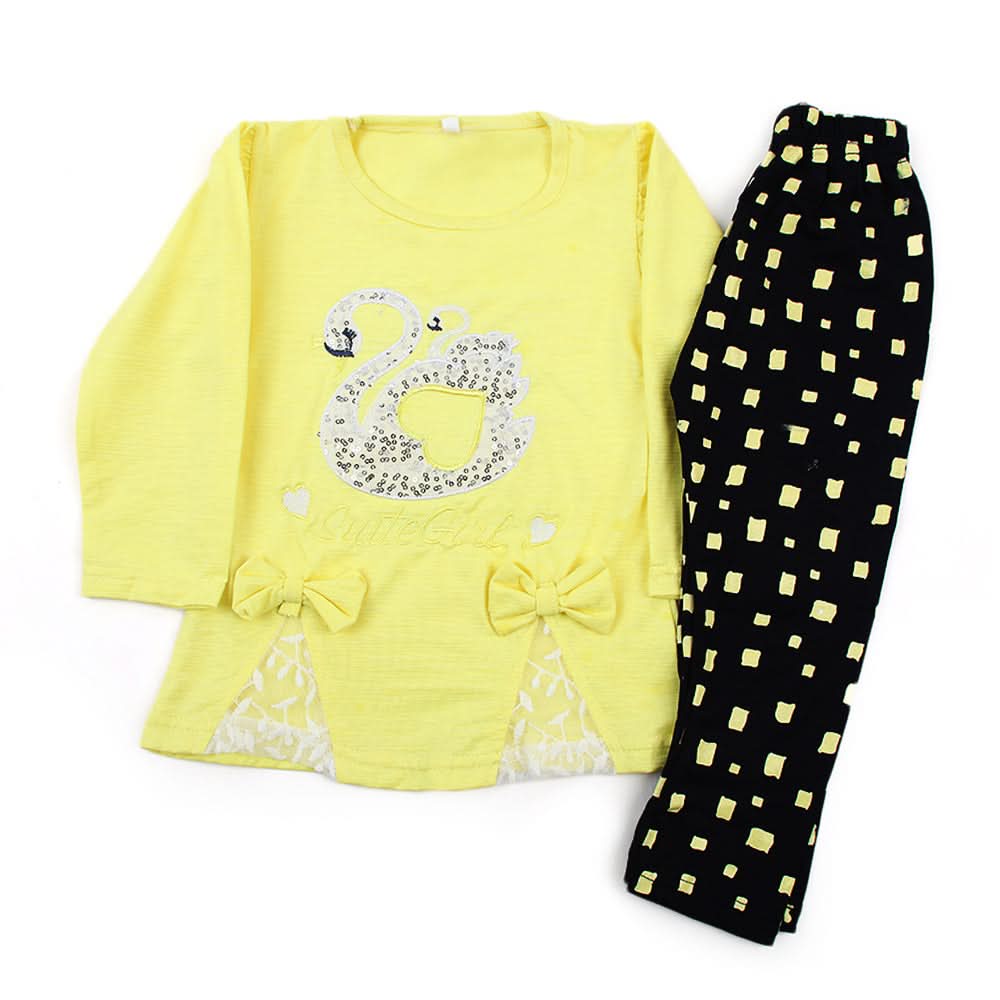 Girl Full Sleeves Tight Suit - Lemon, Girls Suits, Chase Value, Chase Value