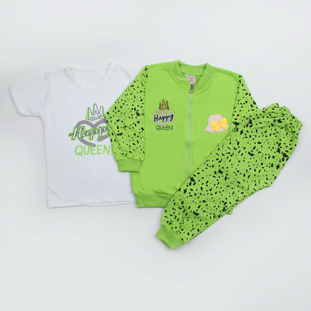 Girls Full Sleeves 3pcs Suit - Green, Girls Suits, Chase Value, Chase Value