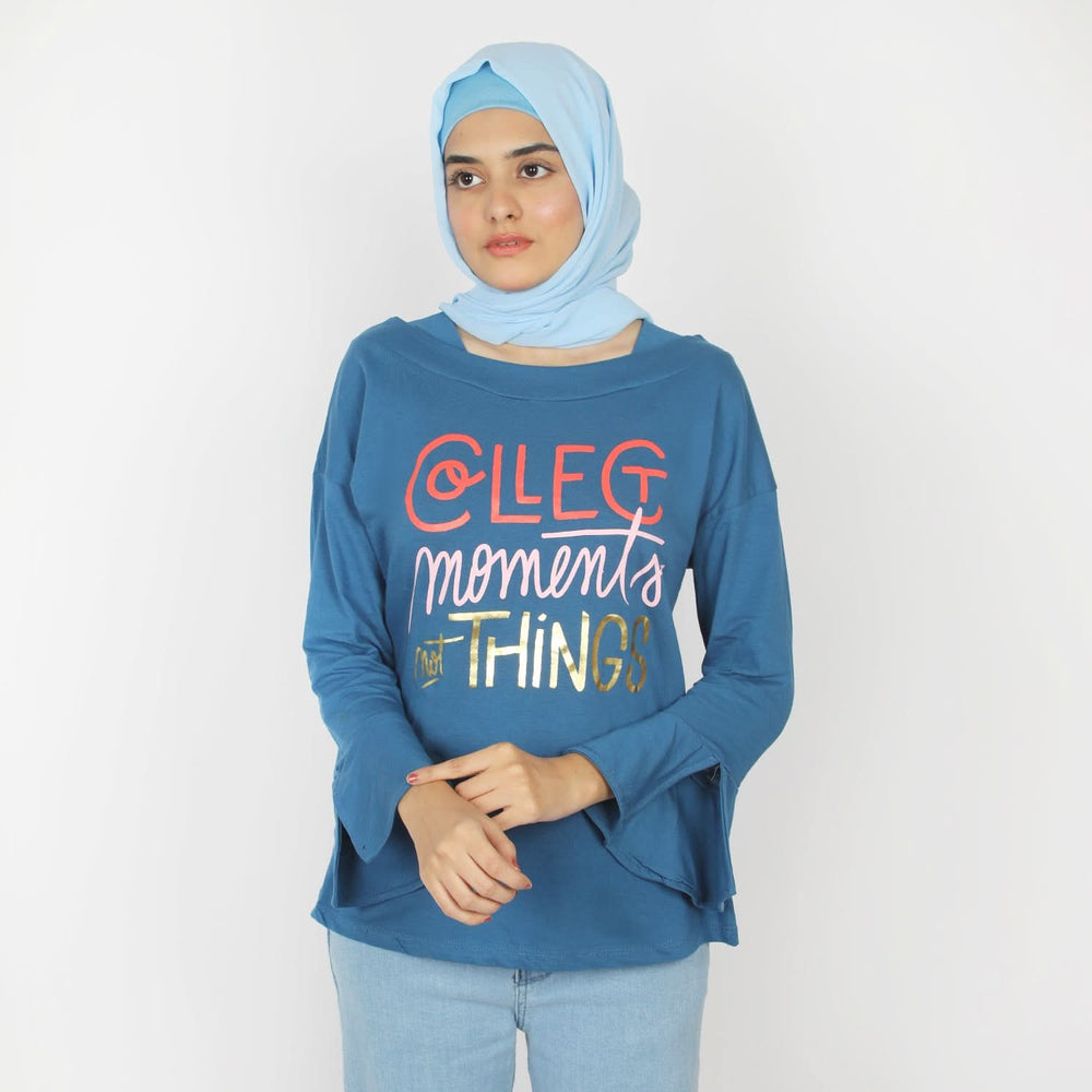 Women's Full Sleeves Top - Steel Blue, Women T-Shirts & Tops, Chase Value, Chase Value