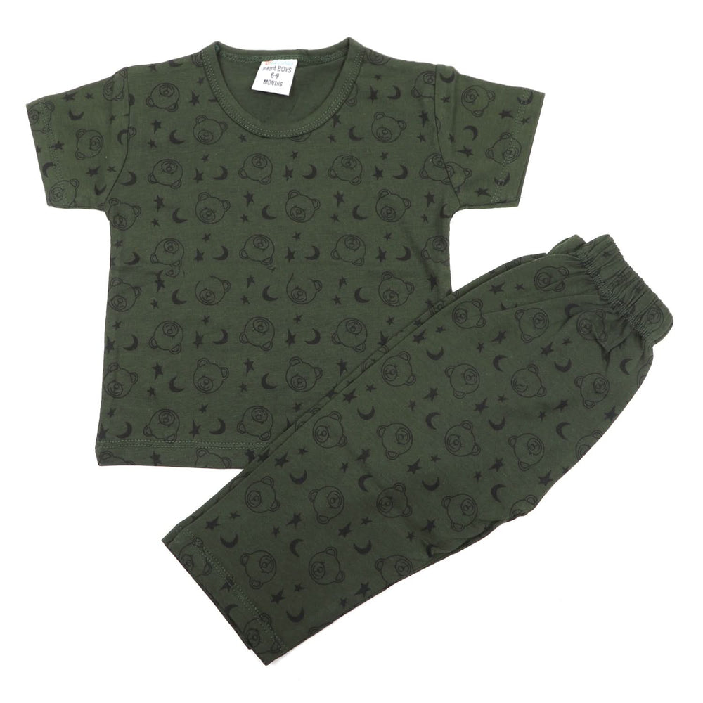 Newborn Boys Round Neck Half Sleeves Night Suit - Dark Green, Newborn Boys Sets & Suits, Chase Value, Chase Value