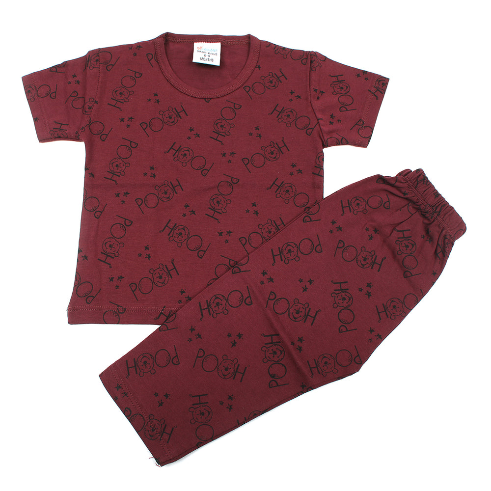Newborn Boys Round Neck Half Sleeves Night Suit - Maroon, Newborn Boys Sets & Suits, Chase Value, Chase Value
