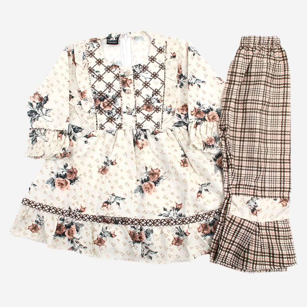 Girl Embroidered Shalwar Suit - Brown, Girls Shalwar Kameez, Chase Value, Chase Value