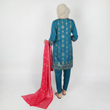 Women's Printed Stitched 03pcs Suit - Steel Green, Women Shalwar Suits, Chase Value, Chase Value