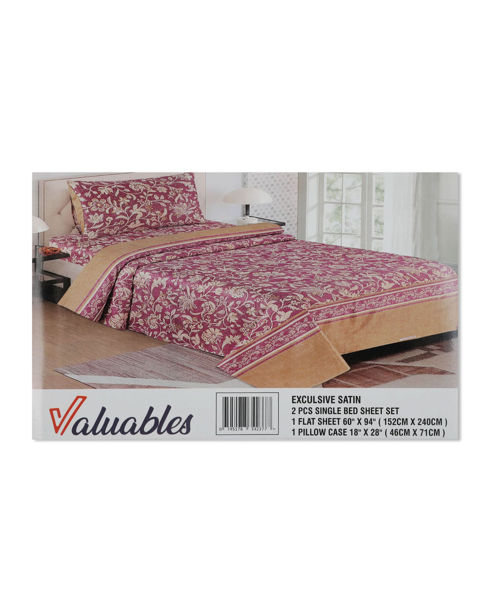 Valuables Exclusive Satin 2Pcs Single Bedsheet, Single Size Bed Sheet, Chase Value, Chase Value