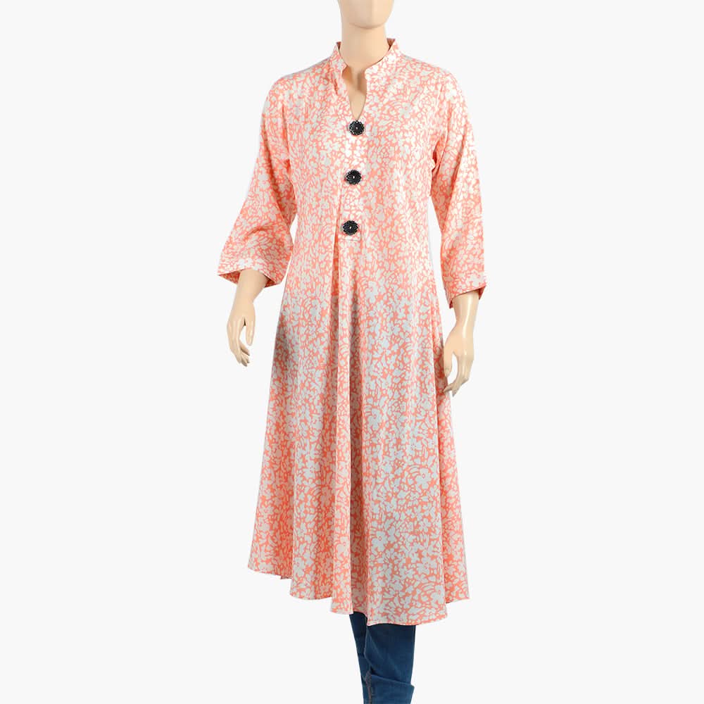 Women's Jalpari Printed Stitched Kurti - Orange, Women Ready Kurtis, Chase Value, Chase Value