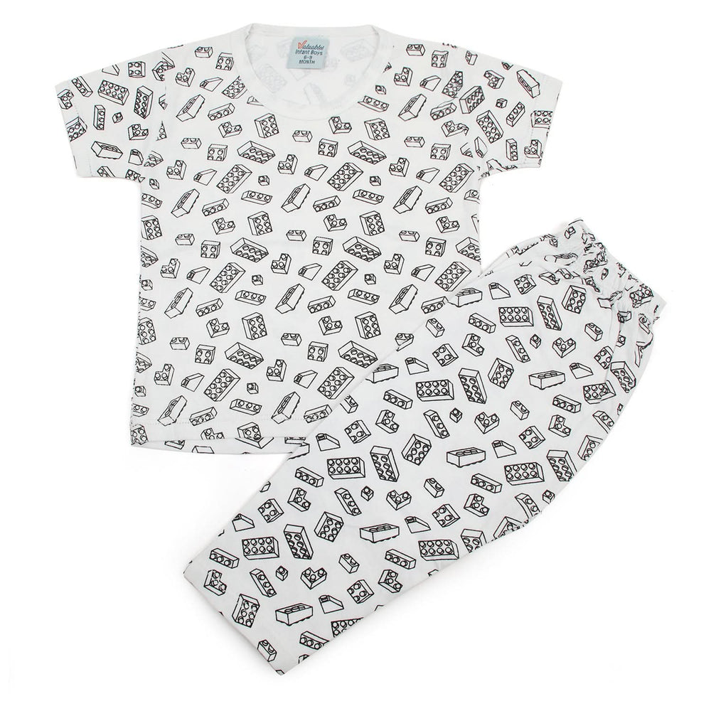 Newborn Boys Round Neck Half Sleeves Night Suit - White, Newborn Boys Sets & Suits, Chase Value, Chase Value
