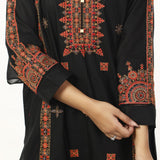 Women's Cotton Embroidered 2Pcs Suit - Black, Women Shalwar Suits, Chase Value, Chase Value