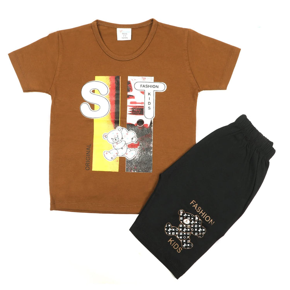 Boys Half Sleeves Short Suit - Dark Brown, Boys Sets & Suits, Chase Value, Chase Value