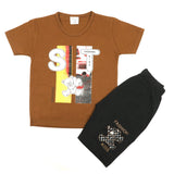 Boys Half Sleeves Short Suit - Dark Brown, Boys Sets & Suits, Chase Value, Chase Value