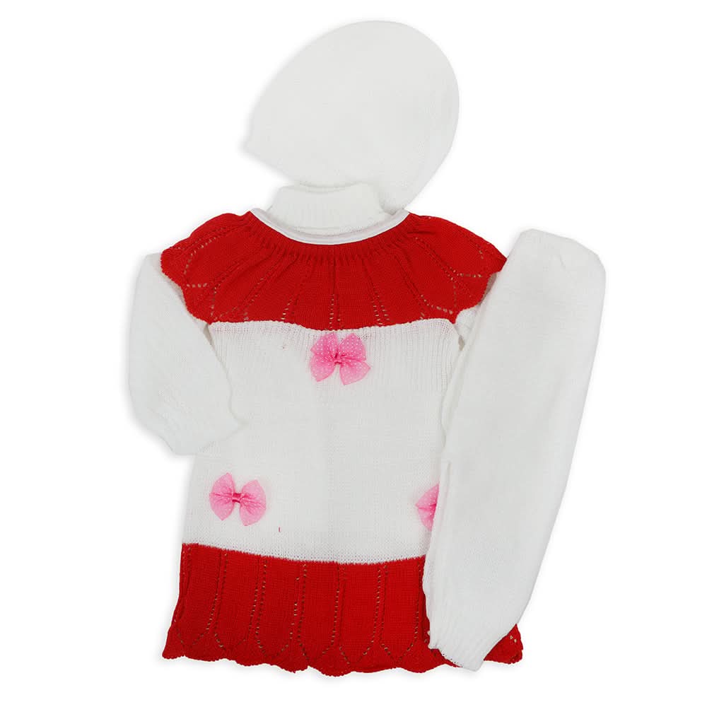 Newborn Girls Full Sleeves Sweater Suit - Red, Newborn Girls Sets & Suits, Chase Value, Chase Value