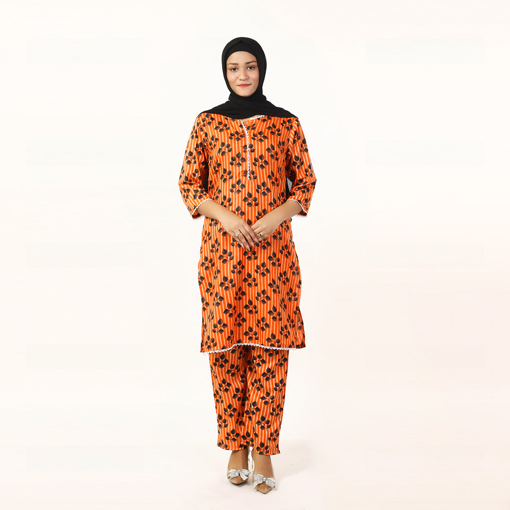 Women'S Printed Co-Ord Set Suit - Orange, Women Co-Ord Set, Chase Value, Chase Value