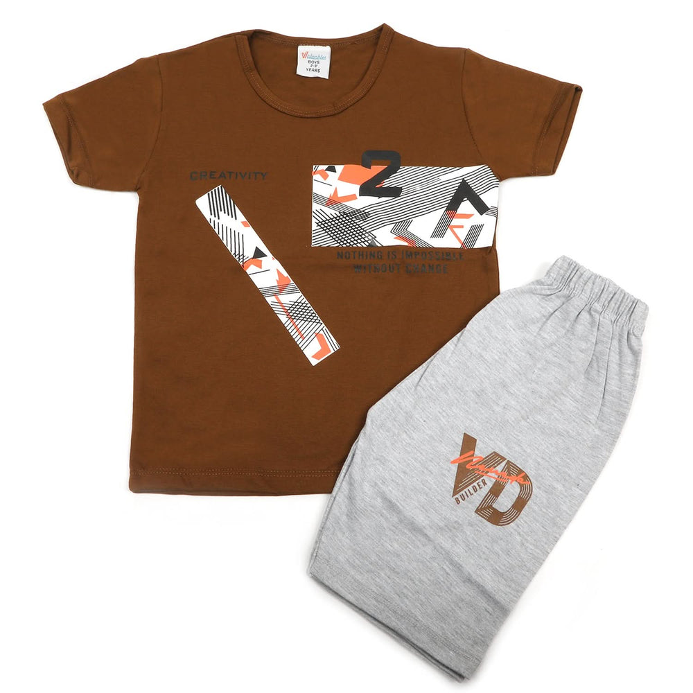 Boys Half Sleeves Short Suit - Dark Brown, Boys Sets & Suits, Chase Value, Chase Value