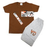 Boys Half Sleeves Short Suit - Dark Brown, Boys Sets & Suits, Chase Value, Chase Value