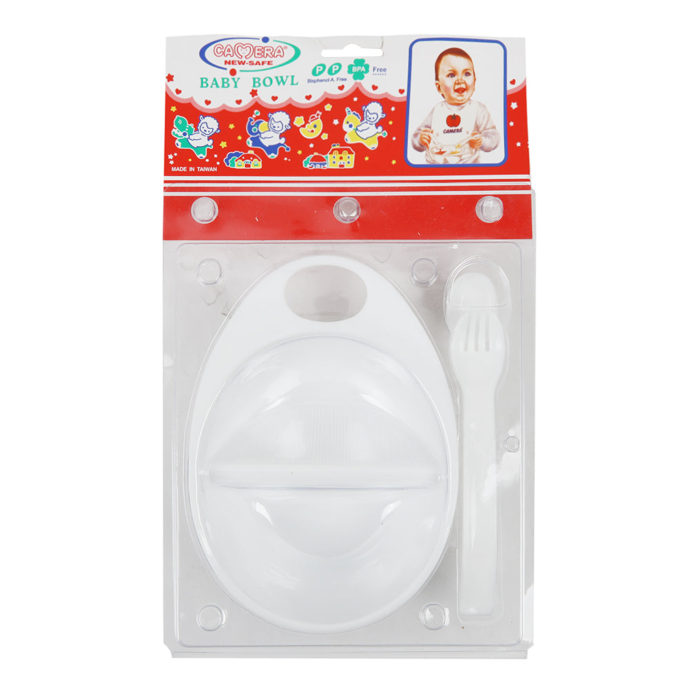 Camera Baby Bowl With Spoon & Fork - White, Feeding Supplies, Chase Value, Chase Value