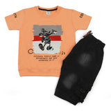 Boys Half Sleeves Denim Short Suit - Peach, Boys Sets & Suits, Chase Value, Chase Value