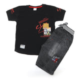Boys Half Sleeves Denim Short Suit - Black, Boys Sets & Suits, Chase Value, Chase Value