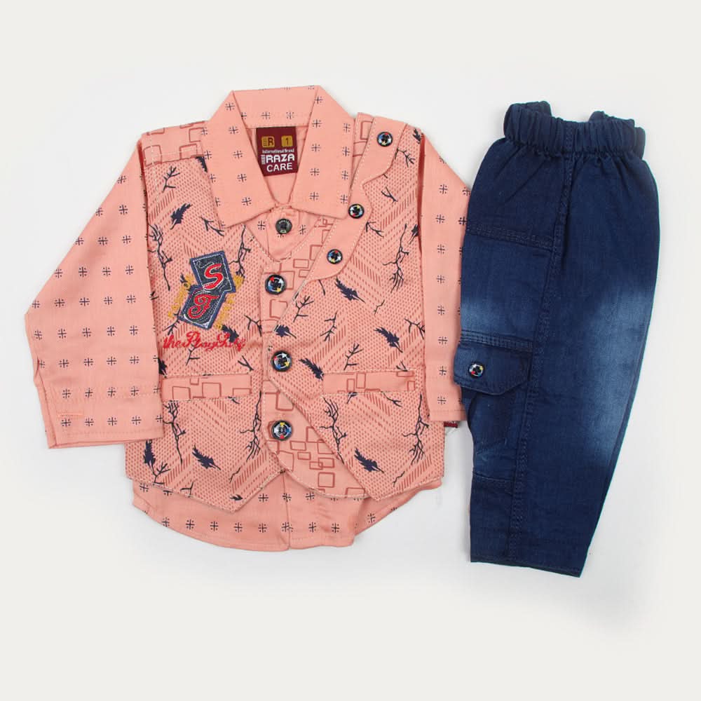 Newborn Boys Full Sleeves Suit - Peach, Newborn Boys Sets & Suits, Chase Value, Chase Value